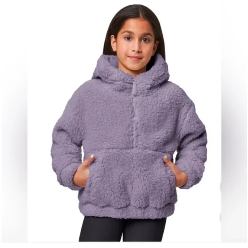 Mondetta Girl Sherpa Hoodie Large 14/16 or 7/8 lavender 1/2 Zip Plush Pocket